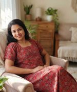 Front Open  Ajrakh Cotton Nighty, 57 Inches Long - Red