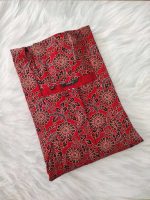 Front Open  Ajrakh Cotton Nighty, 57 Inches Long - Red - Image 3