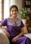 Comfortable Churidar Model Cotton Nighty, 55 Inches Long - Violet
