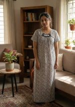 Traditional Cotton Nighty, 55 Inches Length - White - Image 2