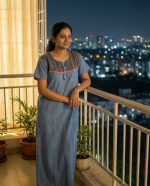 Comfortable Churidar Model Cotton Nighty, 55 Inches Long - Ash colour - Image 2