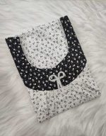 Traditional Cotton Nighty, 55 Inches Length - White + Black - Image 3