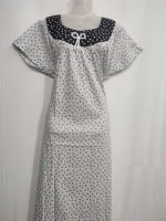 Traditional Cotton Nighty, 55 Inches Length - White + Black - Image 4