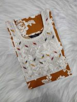 Comfortable Churidar Model Cotton Nighty - 55 Inches Long - Yellow - Image 3