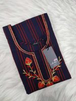 Comfortable Churidar Model Cotton Nighty -55 Inches Long - Dark Blue Embroidery - Image 3