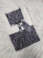 Comfortable Front Open Cotton Nighty With Buttons, Hakoba Yoke - 55 inches long - Dark Blue - Image 3