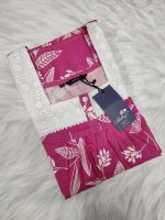 Comfortable Front Open Cotton Nighty With Buttons, Hakoba Yoke - 55 inches long - Rose - Image 3