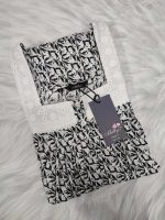 Comfortable Front Open Cotton Nighty With Buttons, Hakoba Yoke - 55 inches long - Black + White - Image 3