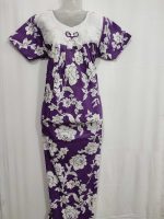 Traditional Cotton Nighty, 55 Inches Length with Hakoba Yoke - Violet - Image 4