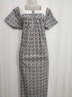 Comfortable Front Open Cotton Nighty With Buttons, Hakoba Yoke - 55 inches long - Black + White - Image 4