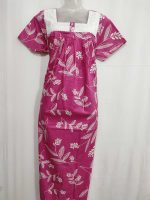 Comfortable Front Open Cotton Nighty With Buttons, Hakoba Yoke - 55 inches long - Rose - Image 4