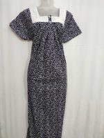 Comfortable Front Open Cotton Nighty With Buttons, Hakoba Yoke - 55 inches long - Dark Blue - Image 4