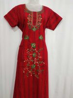 Comfortable Churidar Model Cotton Nighty -55 Inches Long - Red Embroidery - Image 4