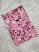 Comfortable Front Open Cotton Nighty With Buttons - 55 inches long - Rose - Image 4