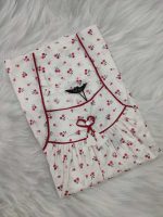 Traditional Cotton Nighty, 55 Inches Length - White + Rose - Image 3