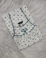 Traditional Cotton Nighty, 55 Inches Length - White + Green - Image 3