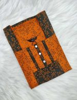 Comfortable Churidar Model Cotton Nighty with Buttons - 55 Inches Long - Orange + Black - Image 3