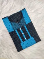 Comfortable Churidar Model Cotton Nighty with Buttons - 55 Inches Long - Blue + Black - Image 3