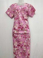 Comfortable Front Open Cotton Nighty With Buttons - 55 inches long - Rose - Image 3