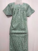 Comfortable Front Open Cotton Nighty With Buttons - 55 inches long - Green - Image 3
