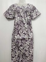 Comfortable Front Open Cotton Nighty With Buttons - 55 inches long - Purple - Image 4