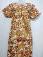 Comfortable Front Open Cotton Nighty With Buttons - 55 inches long - Orange - Image 4