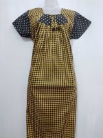 Traditional Cotton Nighty, 55 Inches Length - Yellow + Black - Image 4