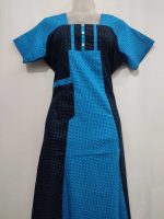 Comfortable Churidar Model Cotton Nighty with Buttons - 55 Inches Long - Blue + Black - Image 4