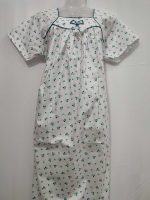 Traditional Cotton Nighty, 55 Inches Length - White + Green - Image 4