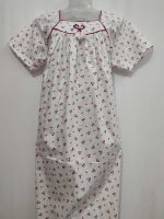 Traditional Cotton Nighty, 55 Inches Length - White + Rose - Image 4