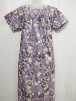 Comfortable Front Open Cotton Nighty With Buttons - 55 inches long - Purple - Image 4