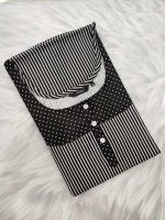 Comfortable Churidar Model Cotton Nighty with Buttons - 57 Inches Long - Coffee Brown + White Lines - Image 3