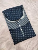 Comfortable Churidar Model Cotton Nighty with Buttons - 57 Inches Long - Blue - Image 3