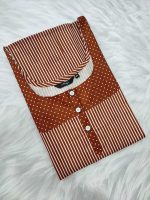 Comfortable Churidar Model Cotton Nighty with Buttons - 57 Inches Long - Brown + White lines - Image 3