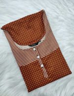Comfortable Churidar Model Cotton Nighty with Buttons - 57 Inches Long - Brown - Image 3