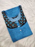 Comfortable Churidar Model Cotton Nighty with Buttons - 55 Inches Long - Blue - Image 3
