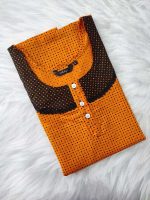 Comfortable Churidar Model Cotton Nighty with Buttons - 55 Inches Long - Yellow - Image 3