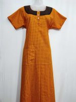 Comfortable Churidar Model Cotton Nighty with Buttons - 55 Inches Long - Yellow - Image 4