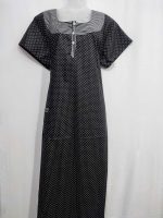 Comfortable Churidar Model Cotton Nighty with Buttons - 57 Inches Long - Black - Image 4