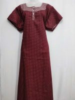 Comfortable Churidar Model Cotton Nighty with Buttons - 57 Inches Long - Maroon - Image 4