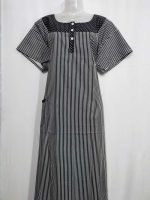 Comfortable Churidar Model Cotton Nighty with Buttons - 57 Inches Long - Black + White Lines - Image 4