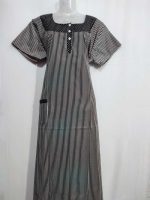 Comfortable Churidar Model Cotton Nighty with Buttons - 57 Inches Long - Coffee Brown + White Lines - Image 4