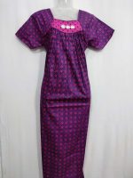 Traditional Cotton Nighty, 55 Inches Length - Dark Blue + Rose - Image 4