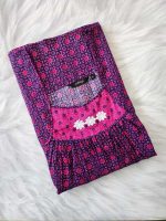 Traditional Cotton Nighty, 55 Inches Length - Dark Blue + Rose - Image 3