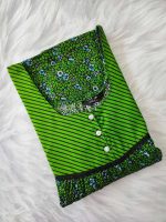 Comfortable Front Open Cotton Nighty With Buttons - 57 Inches long - Green - Image 3