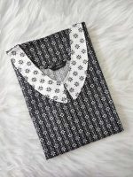 Comfortable Churidar Model Cotton Nighty with Peter-Pan Collar - 55 Inches Long - Black - Image 3