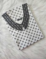 Comfortable Churidar Model Cotton Nighty with Peter-Pan Collar - 55 Inches Long - White - Image 3