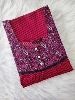 Comfortable Front Open Cotton Nighty With Buttons - 57 Inches long - Magenta + Black - Image 3
