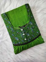 Comfortable Front Open Cotton Nighty With Buttons - 57 Inches long - Green - Image 3