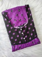 Comfortable Front Open Cotton Nighty With Buttons - 57 Inches long - Purple - Image 3